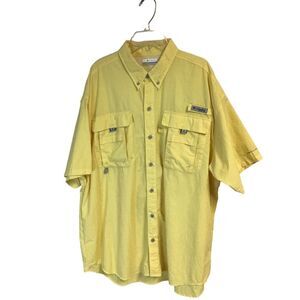 Columbia Yellow Short Sleeve Fishing Shirt Men Size L